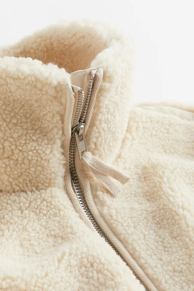 Women's Textured Fleece Jacket with Zip Front and Lapel Collar