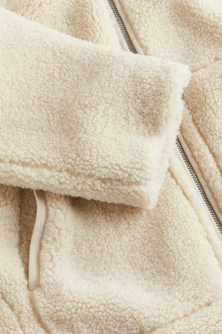 Women's Textured Fleece Jacket with Zip Front and Lapel Collar