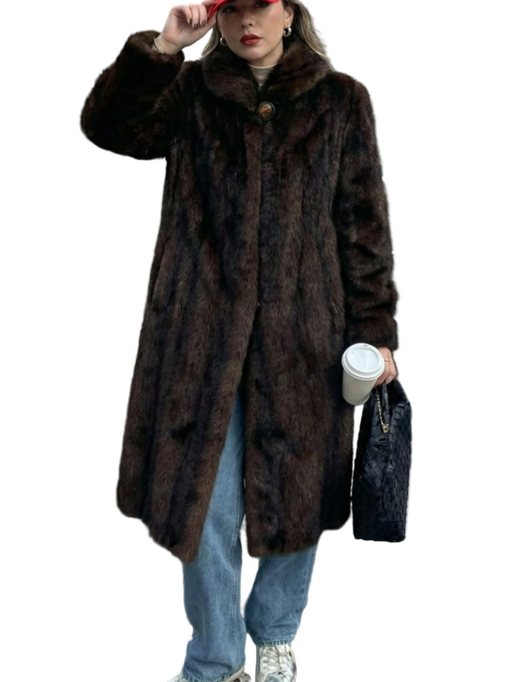 Women's Textured Fleece Maxi Coat with Notched Lapel Collar