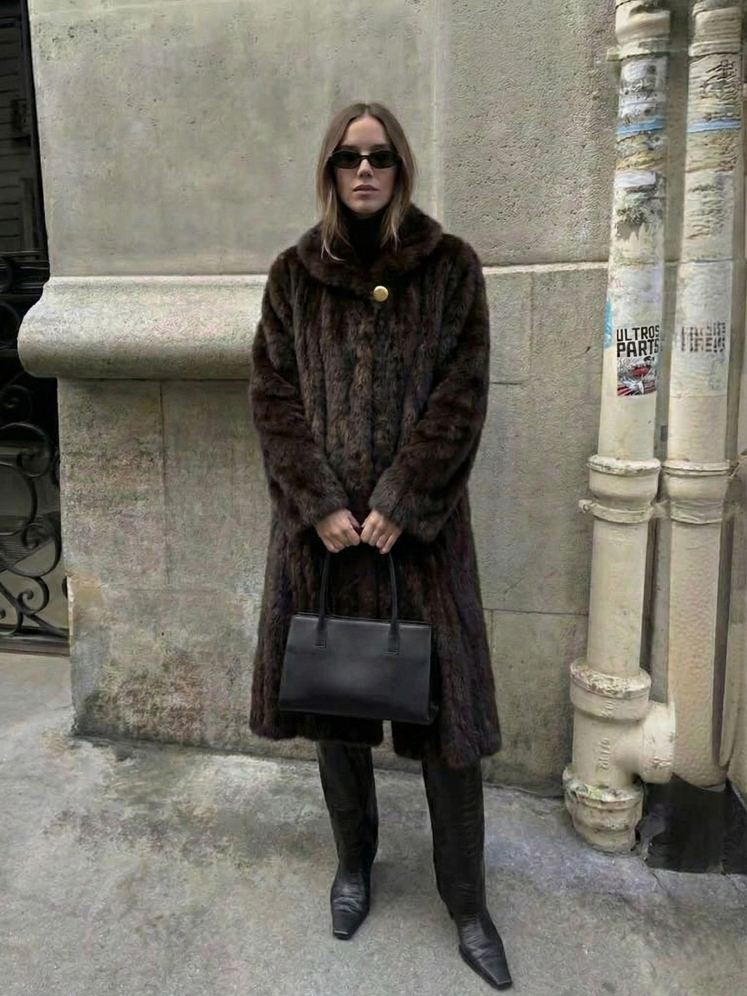 Women's Textured Fleece Maxi Coat with Notched Lapel Collar