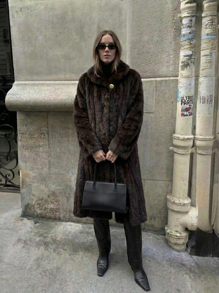 Women's Textured Fleece Maxi Coat with Notched Lapel Collar