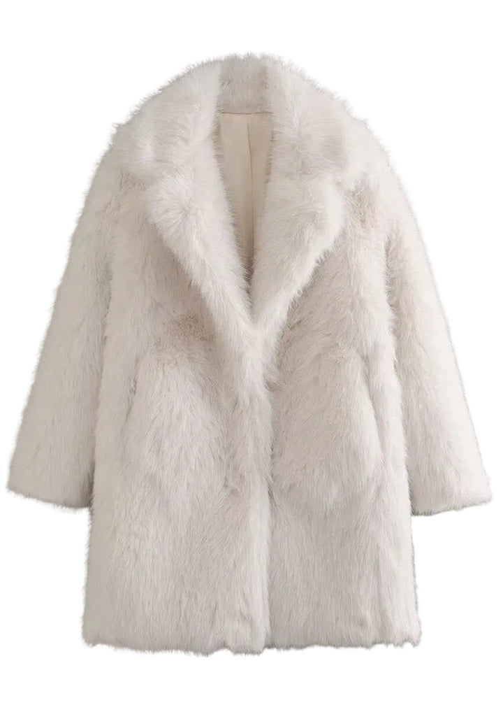 Women's Textured Plush Hip-Length Coat with Stand-Up Collar and Front Hook Closure