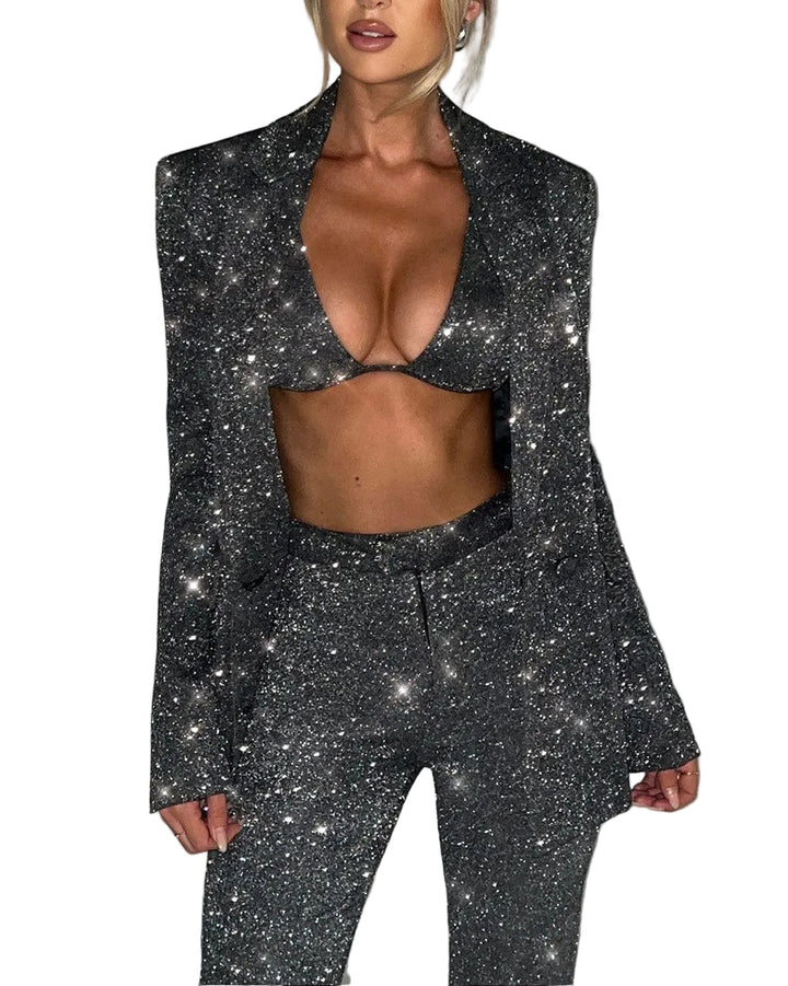 Women's Three-Piece Set with Jacket, Triangle Top and Trousers