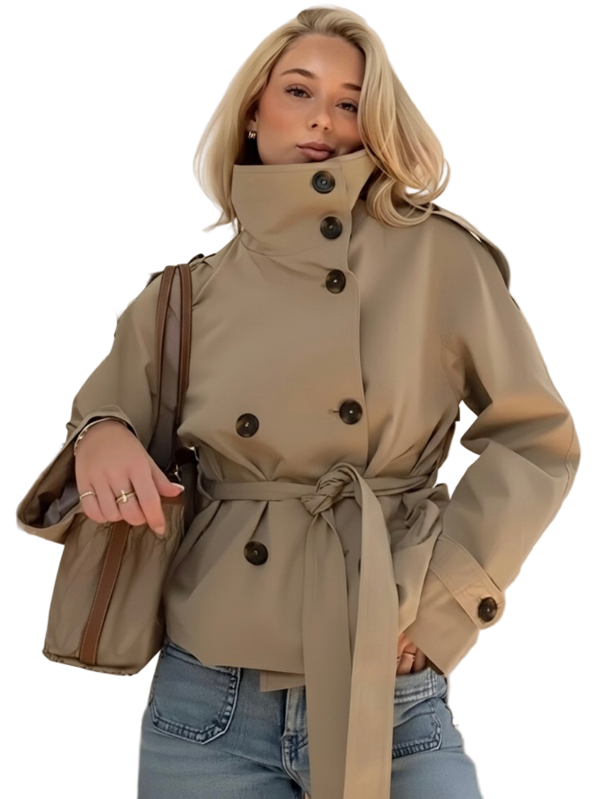 Women's Trench Coat with Tie Waist Belt