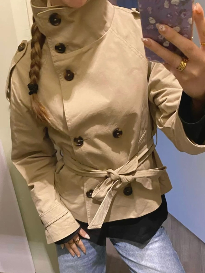 Women's Trench Coat with Tie Waist Belt