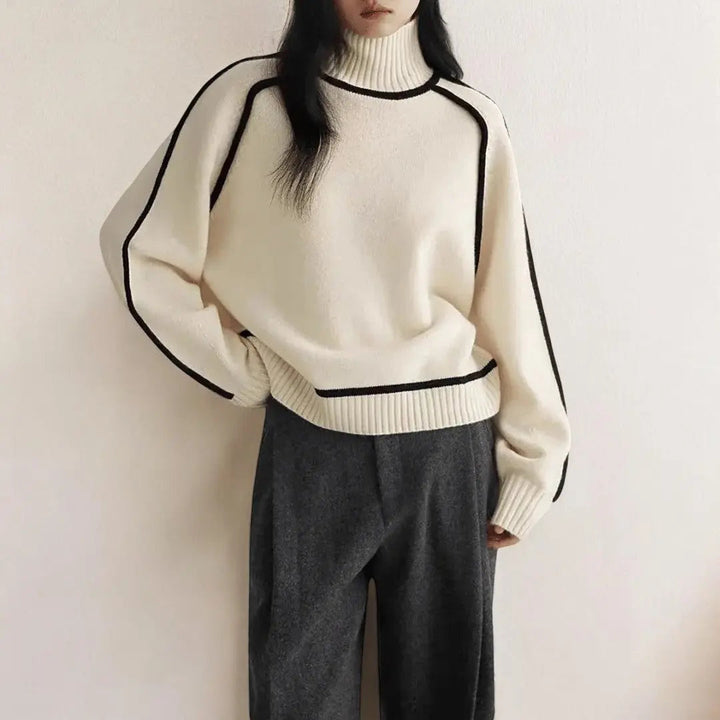 Women's Turtleneck Jumper with Contrast Piping
