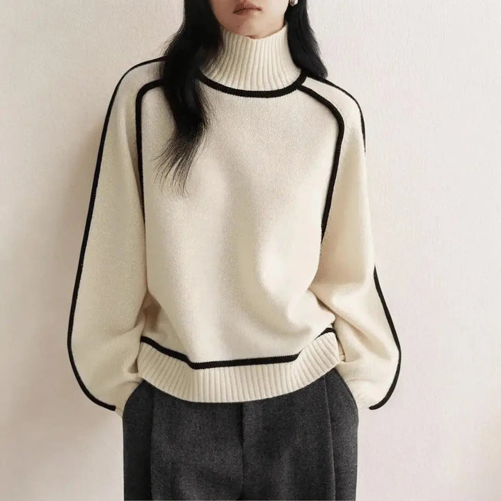 Women's Turtleneck Jumper with Contrast Piping