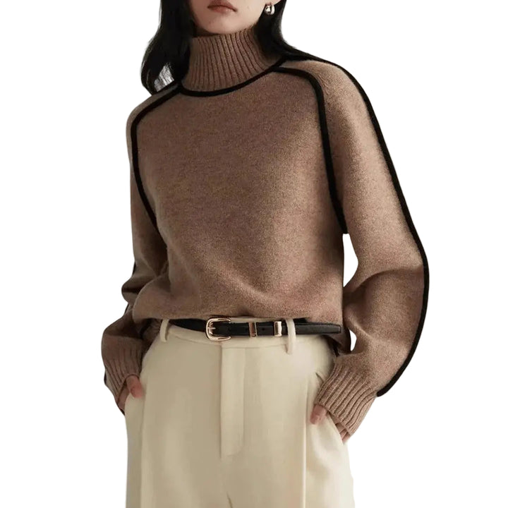Women's Turtleneck Jumper with Contrast Piping