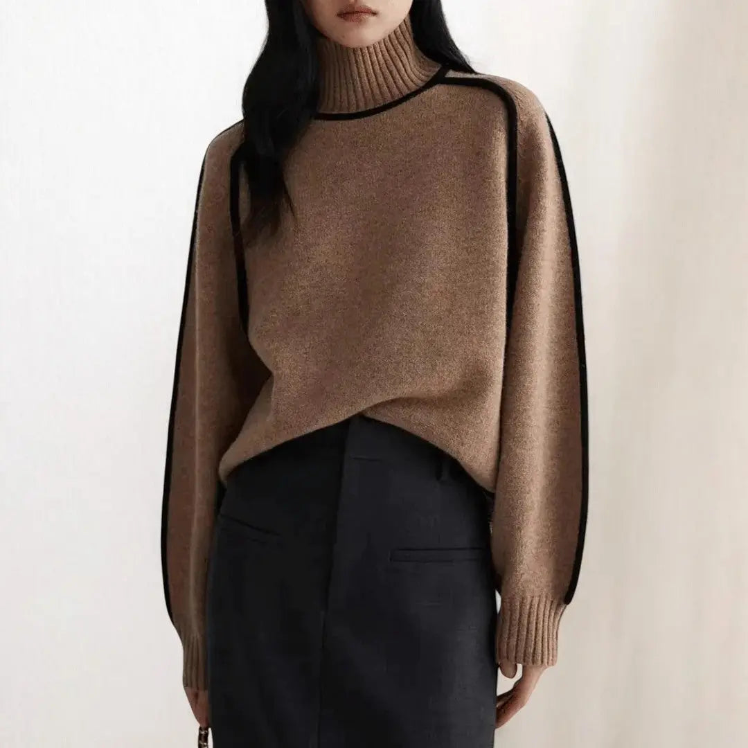Women's Turtleneck Jumper with Contrast Piping