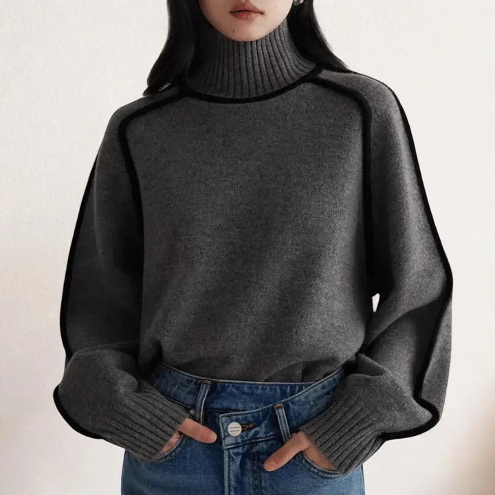 Women's Turtleneck Jumper with Contrast Piping