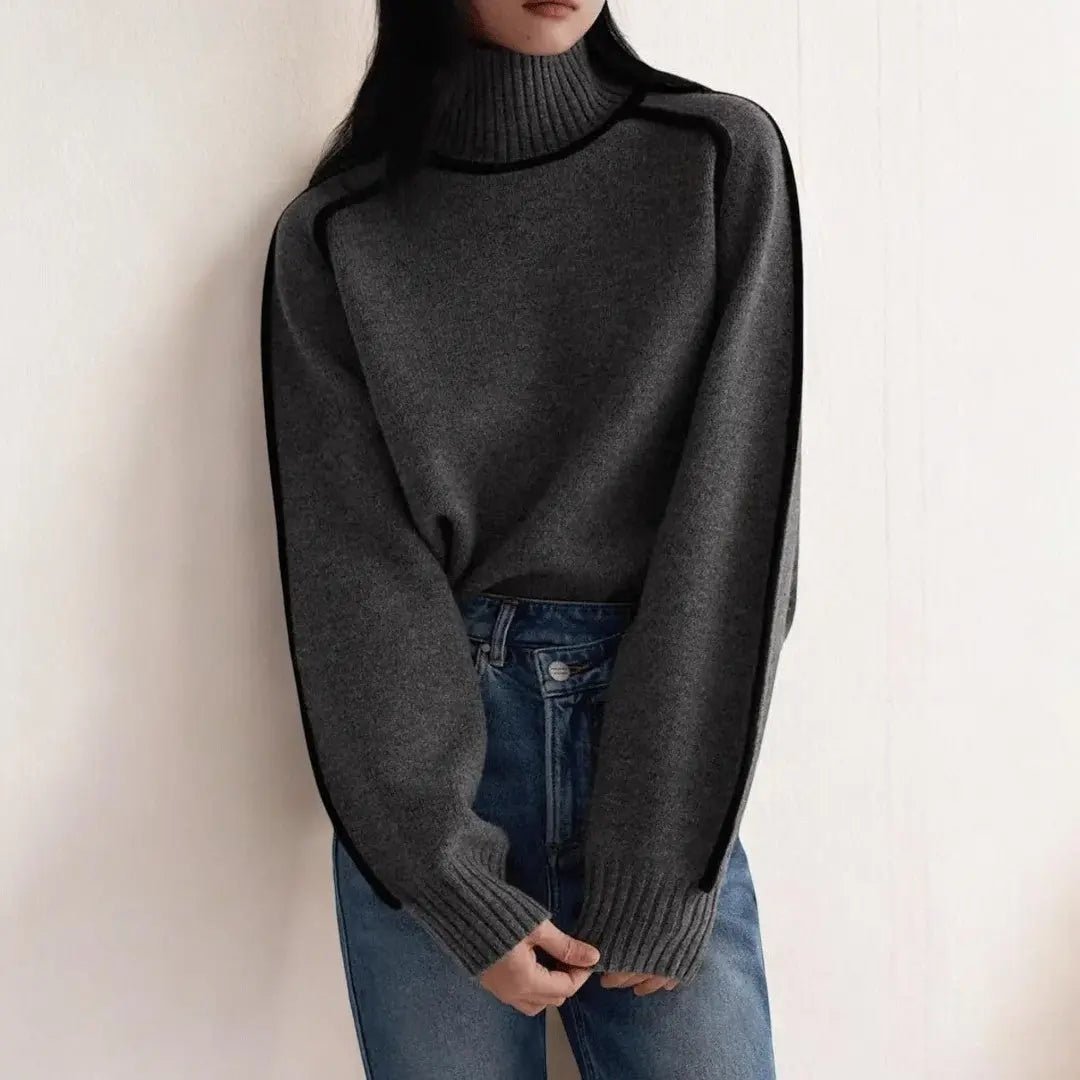 Women's Turtleneck Jumper with Contrast Piping