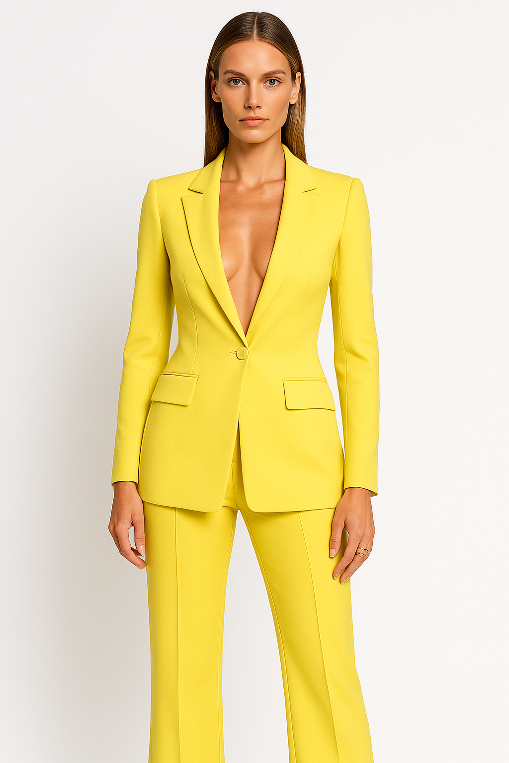 Women's Two-Piece Blazer and Wide-Leg Trousers Set with Notched Lapel
