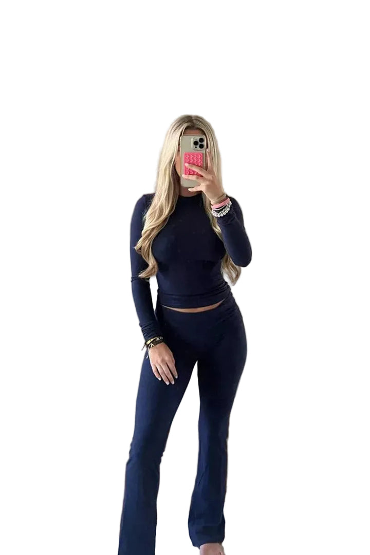 Women's Two-Piece Set with Crop Top and High-Waisted Flared Trousers