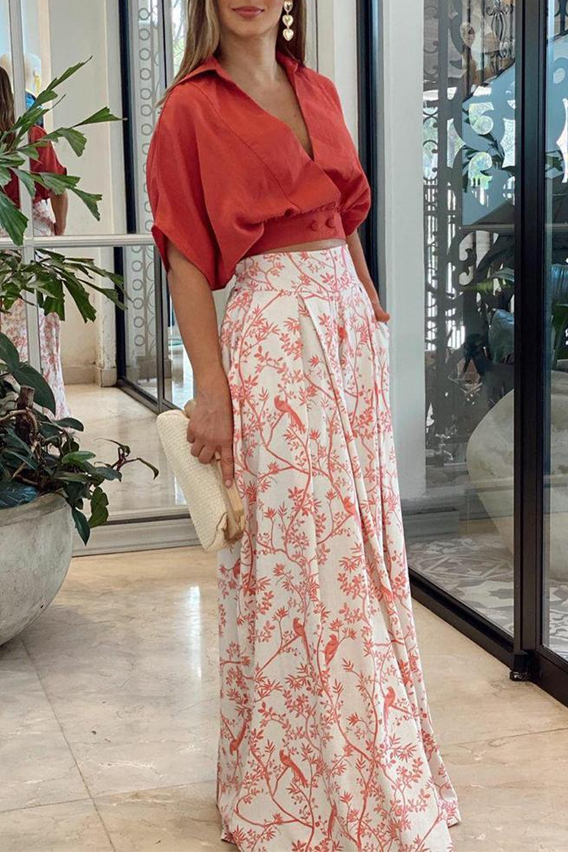 Women's Two-Piece Set with Crop Top and Wide-Leg Printed Trousers
