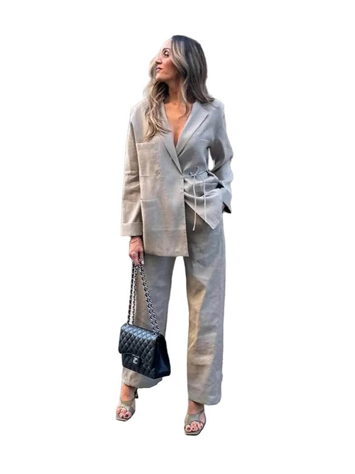 Women's Two-Piece Set with Long Blazer and Wide-Leg Trousers