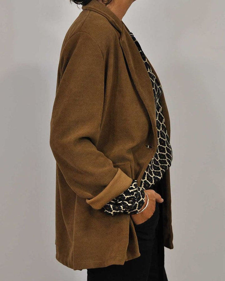 Women's V-Neckline Blouse with Geometric Print and Long Sleeves