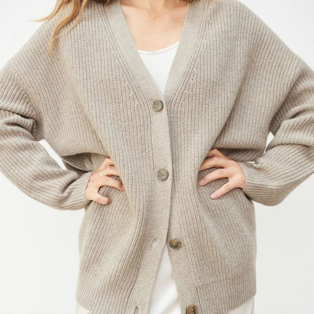Women's V-Neckline Button-Front Cardigan with Patch Pockets