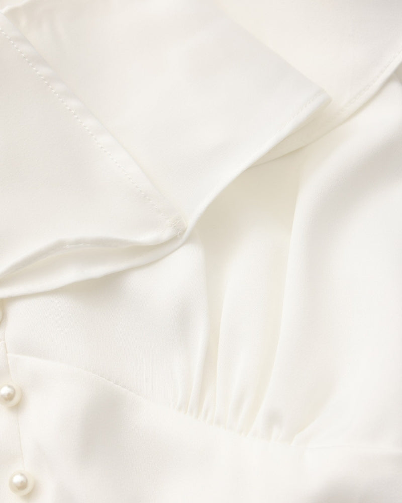 Women's V-Neckline Midi Dress with Button Front and Ruffle Cuffs