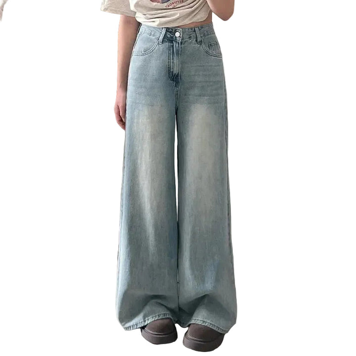 Women's Wide-Leg Jeans with Button Closure, Front Pockets and Belt Loops