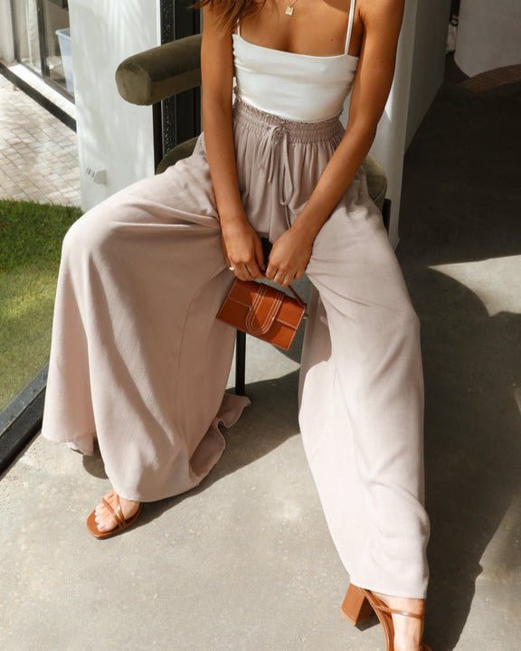 Women's Wide-Leg Trousers with Elasticated Waist and Front Pleats