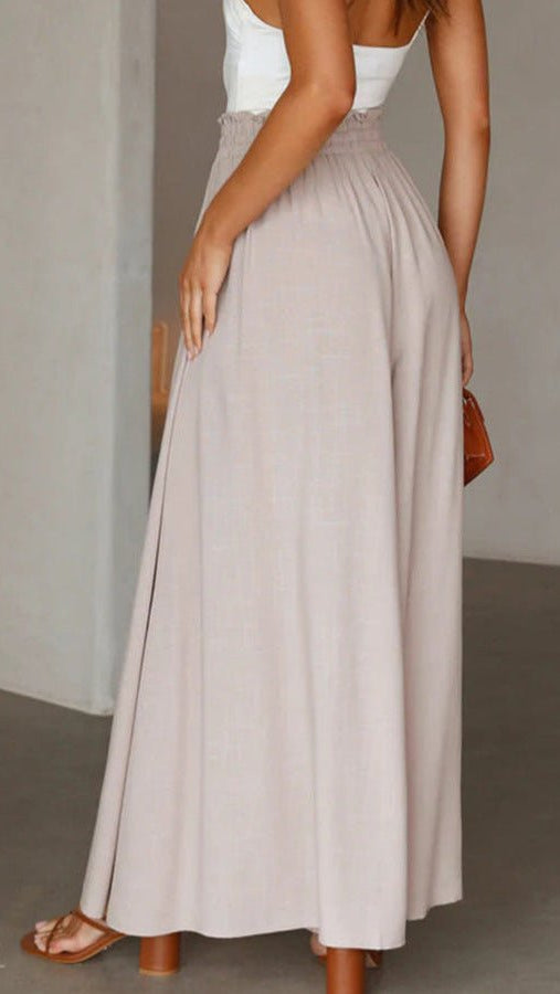 Women's Wide-Leg Trousers with Elasticated Waist and Front Pleats