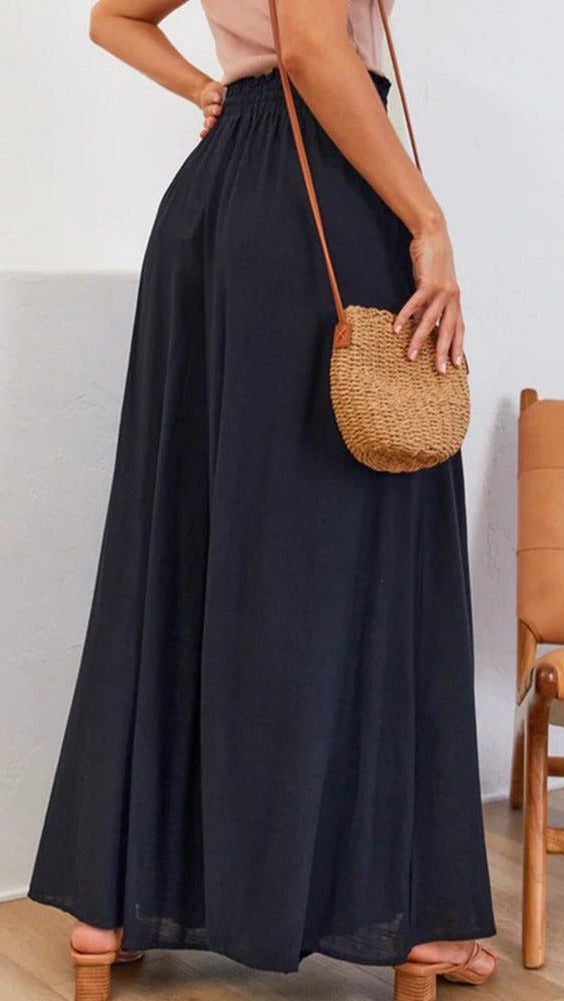 Women's Wide-Leg Trousers with Elasticated Waist and Front Pleats