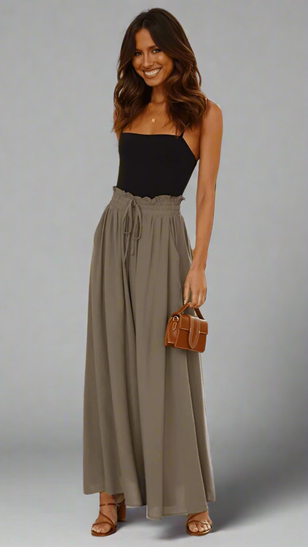 Women's Wide-Leg Trousers with Elasticated Waist and Front Pleats