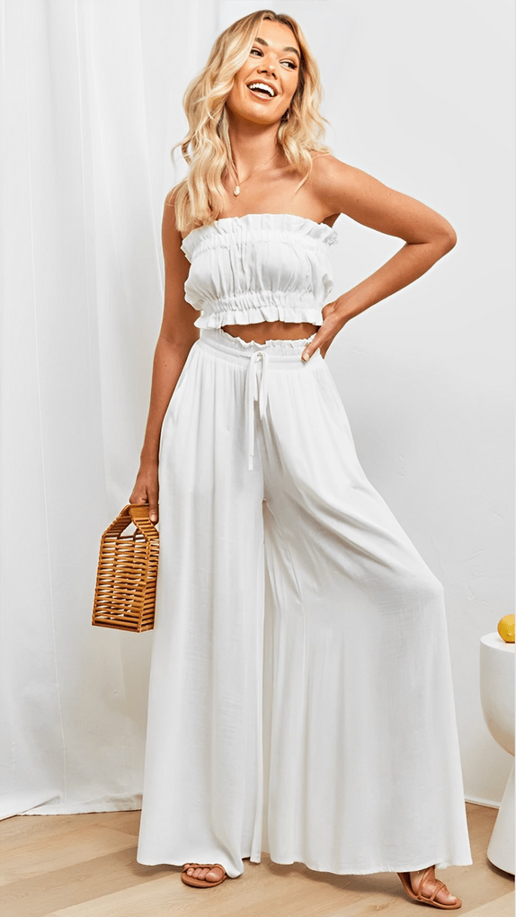 Women's Wide-Leg Trousers with Elasticated Waist and Front Pleats