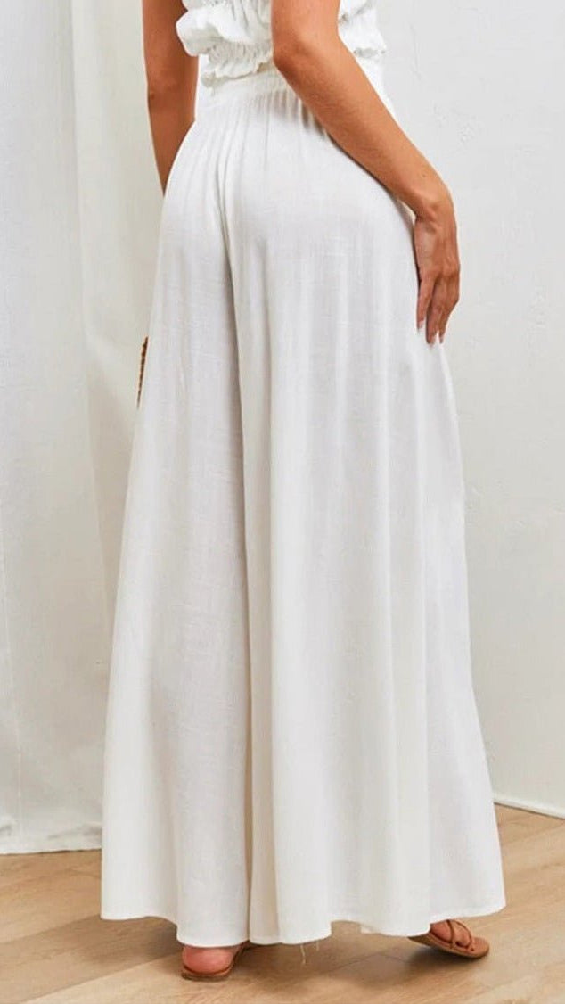 Women's Wide-Leg Trousers with Elasticated Waist and Front Pleats