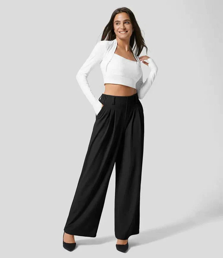 Women's Wide-Leg Trousers with Front Pleats and High Waist