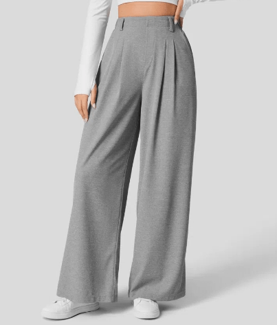 Women's Wide-Leg Trousers with Front Pleats and High Waist
