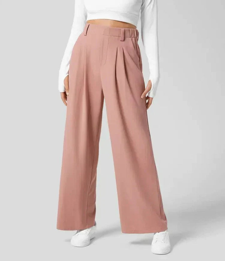 Women's Wide-Leg Trousers with Front Pleats and High Waist