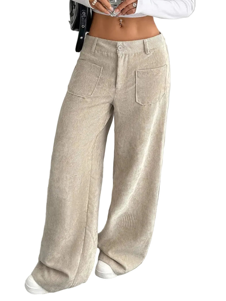 Women's Wide-Leg Trousers with High Waist, Button Closure and Patch Pockets