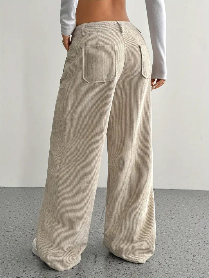 Women's Wide-Leg Trousers with High Waist, Button Closure and Patch Pockets