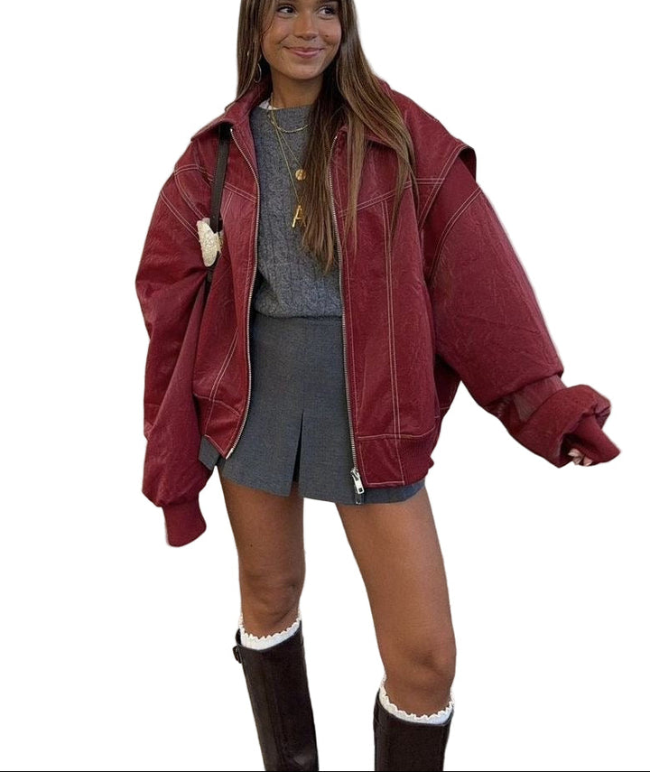 Women's Zip-Front Bomber Jacket with Ribbed Trim