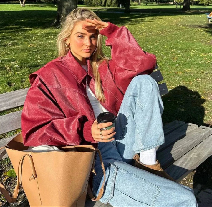 Women's Zip-Front Bomber Jacket with Ribbed Trim